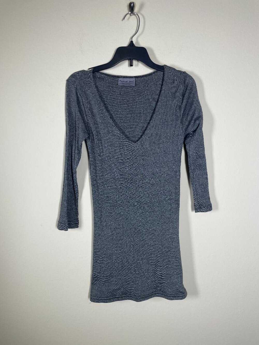 Michael Stars Top Womens One Size Gray 3/4 Sleeve Scoop Neck Bodycon!